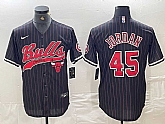 Men's Chicago Bulls #45 Michael Jordan Black Pinstripe Cool Base Stitched Baseball Jersey,baseball caps,new era cap wholesale,wholesale hats